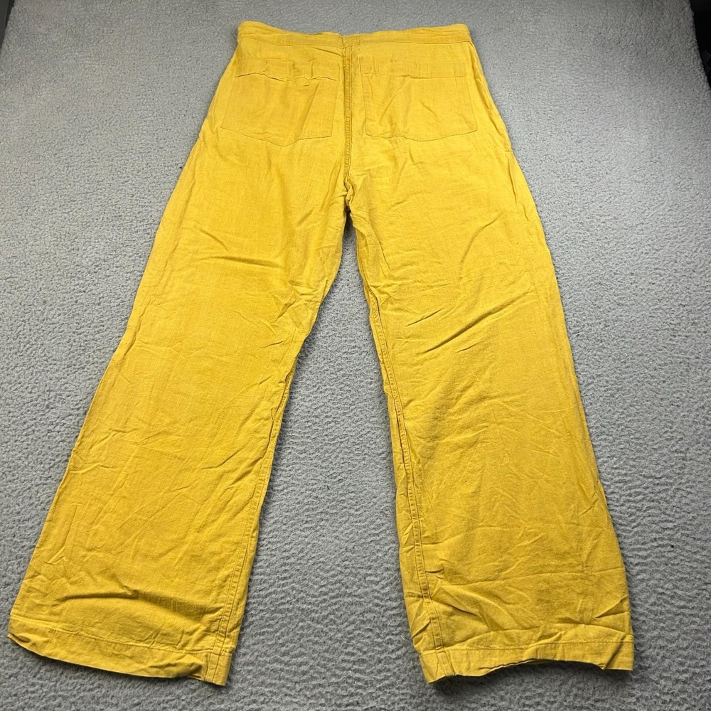 AIREI Mens Yellow Khadi Drawstring Trousers Cotton Wide Leg 100% Cotton XS - Picture 4 of 13